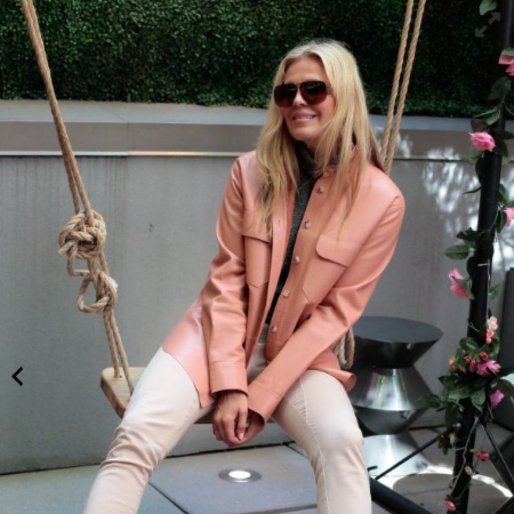 Pink Leather Overshirt,  100% lamb leather, oversized fit, button from closure,